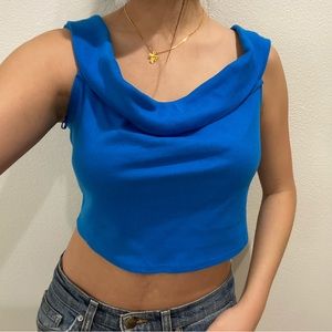 blue cowl neck tank